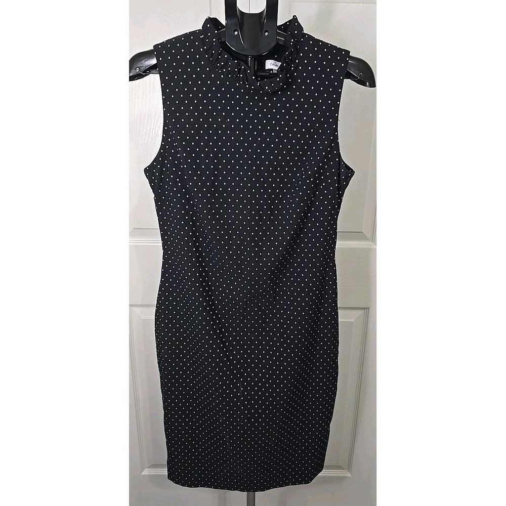 Calvin Klein Women's Size 12 Black With White Polka Dots Sheath Dress Sleeveless